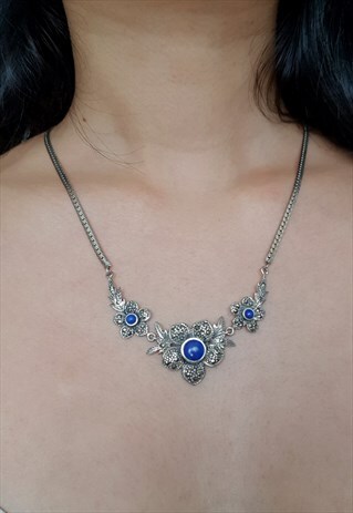 VINTAGE 925 STERLING SILVER FLOWER NECKLACE