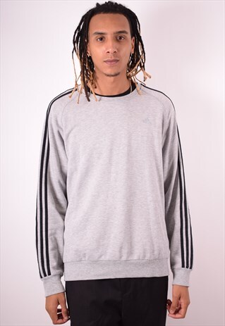 ADIDAS MENS VINTAGE SWEATSHIRT JUMPER XL GREY 90S