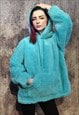 FLEECE HOODIE LOOSE FIT FLUFFY PULLOVER HOODED JUMPER TEAL