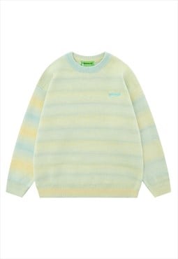 Striped sweater fluffy knitted jumper gradient soft top