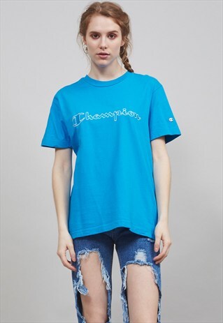 VINTAGE 90'S OVERSIZED AZURE BLUE CHAMPION T-SHIRT