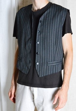 Vintage 90s Black Striped Preppy Formal Vest