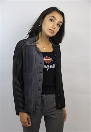 VINTAGE SHEER BLACK PATTERNED BLOUSE