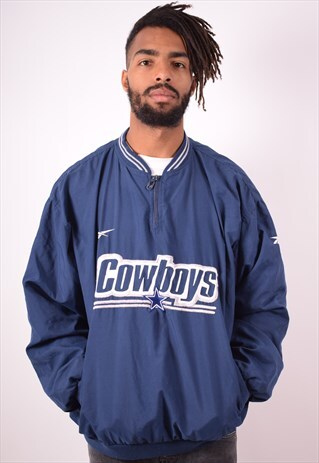 REEBOK MENS VINTAGE COWBOYS PULLOVER JACKET XL BLUE 90S