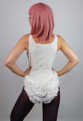 VINTAGE 80'S RUFFLES BOTTOM BODYSUIT IN WHITE