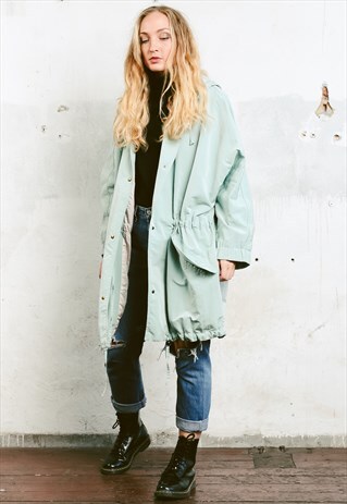 VINTAGE 80S OVERSIZED MINT GREEN PARKA COAT