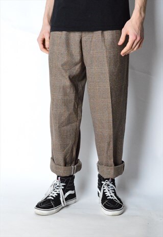 VINTAGE 80S BEIGE HOUNDSTOOTH CHECK PANTS