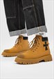TRACTOR PLATFORM BOOTS CROSS PATCH HIGH ANKLE GRUNGE SHOES