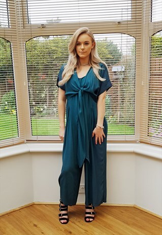 VINTAGE TEAL SHORT SLEEVED JUMPSUIT PLAYSUIT