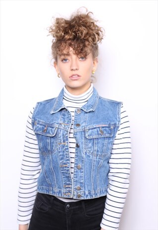 VINTAGE 90S BLUE SLEEVELESS DENIM JACKET WAISTCOAT