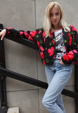 VINTAGE 80'S FLORAL PRINT BOMBER JACKET