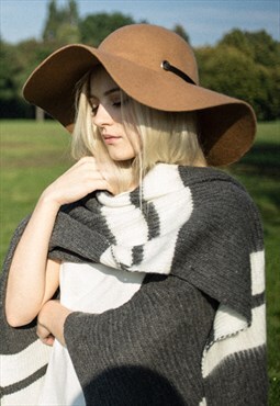 Grey white stripe knitted wool blend poncho cape cardigan