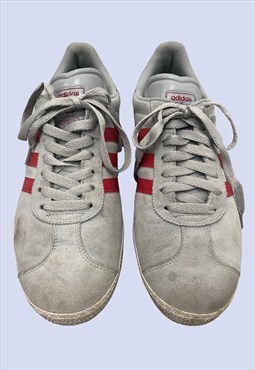 Grey Red Trainers Mens UK8 Genuine Suede Lace Up 