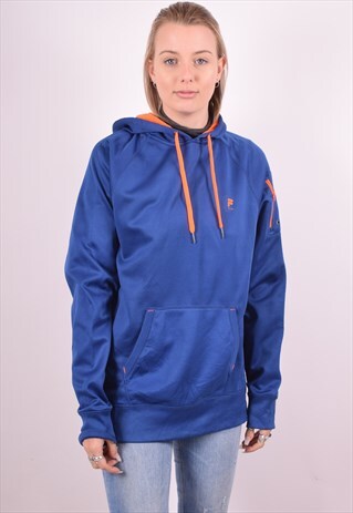 FILA WOMENS VINTAGE HOODIE JUMPER LARGE BLUE 90S