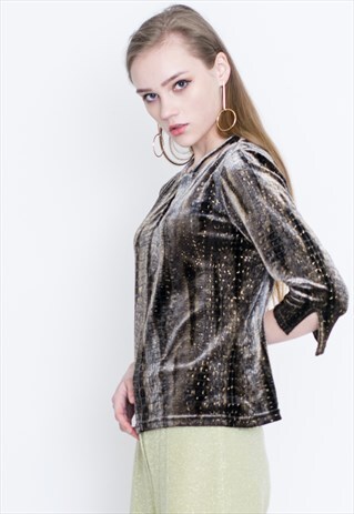 VINTAGE BROWN SHINY PATTERNED RETRO JACKET