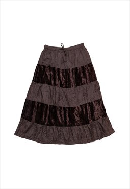  Vintage Y2K 00s brown layered ruffle maxi skirt 