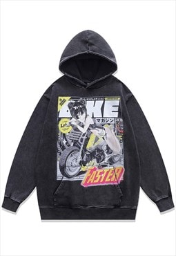 Racing hoodie vintage wash motorcycle pullover anime jumper