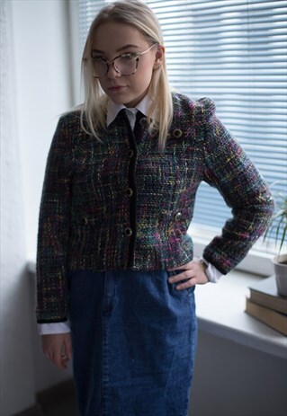 VINTAGE 80'S MULTICOLOR PATTERNED CROPPED JACKET