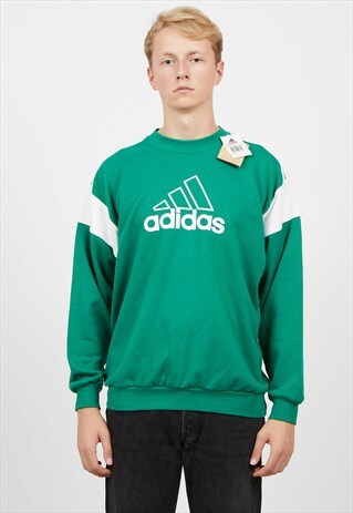 VINTAGE GREEN ADIDAS CREW NECK PULLOVER SWEATSHIRT