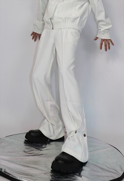 Metal-button Accent Pants in White
