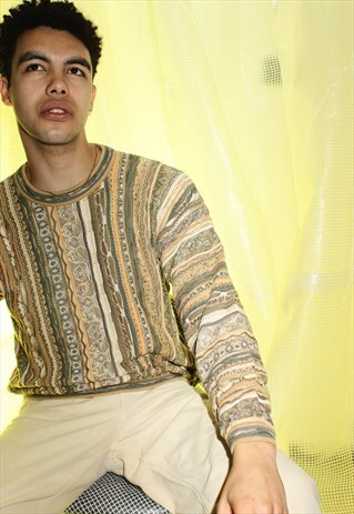 VINTAGE TUNDRA GREEN AND YELLOW KNITTED JUMPER