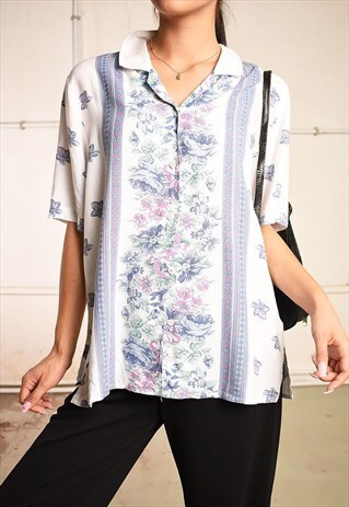 90'S RETRO FLORAL PRINT PARIS CHIC FESTIVAL BLOUSE TOP