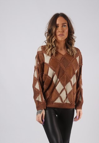 90'S SUEDE LEATHER TOP JUMPER PATCHWORK UK 10 (HKHV)