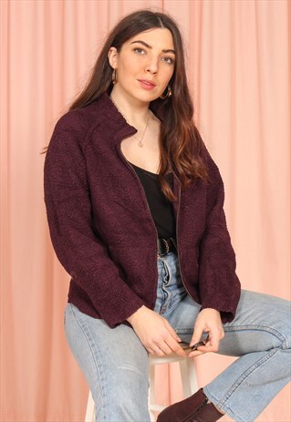 VINTAGE 90S ZIP JACKET FLEECE IN MAROON