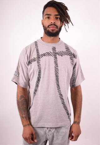 REEBOK MENS VINTAGE T-SHIRT TOP MEDIUM GREY 90S