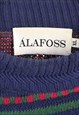 VINTAGE 90'S ALAFOSS JUMPER KNITTED STRIPED AZTEC BLUE