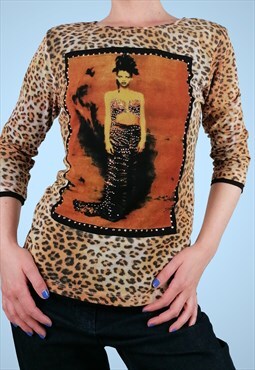 Y2K Layered Mesh Top Animal Print Cheetah Fashion Print