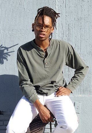 90S SPORTSWEAR SKATER GREEN LONG SLEEVE HENLEY MEDIUM
