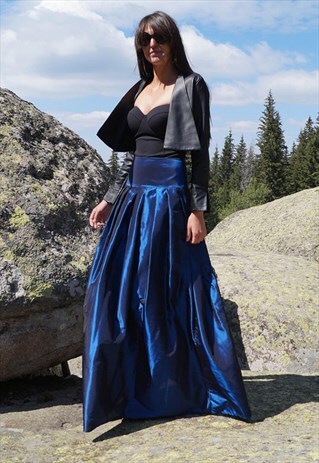 BLUETAFFETA SKIRT LONG MAXI SKIRT FLOOR LENGTH F1268