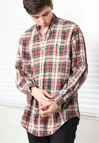 VINTAGE RALPH LAUREN CHECKED SHIRT LOGO 90S M 7.3