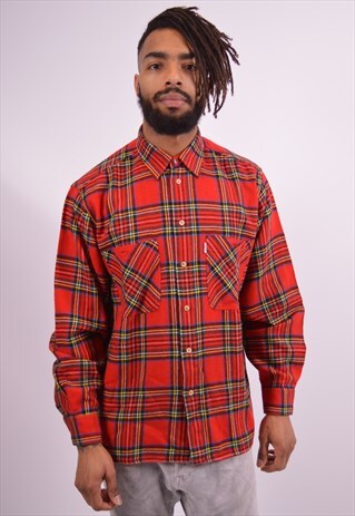 LEVI'S MENS VINTAGE SHIRT LARGE RED CHECK 90S