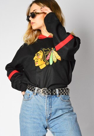 VINTAGE 90S RED NHL CHICAGO BLACKHAWKS HOCKEY SPORTS HOODIE