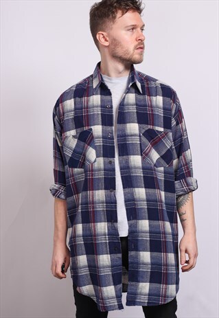 VINTAGE OVERSIZED CHECKED FLANNEL SHIRT