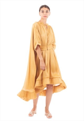 RUFFLE HEM OVERSIZED DRESS WITH BELT IN YELLOW