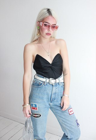 VINTAGE 80S BLACK LACE BACK BUSTIER TOP