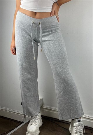 JUICY COUTURE LOW RISE FLARE VELOUR TRACKSUIT BOTTOMS GREY