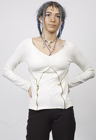 VINTAGE 90'S ROCCOBAROCCO ZIP DETAIL WHITE TOP