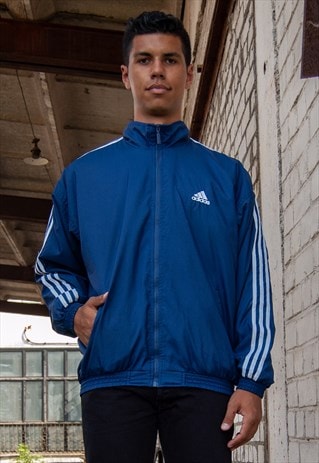 VINTAGE RETRO ADIDAS NAVY BLUE SHELL JACKET