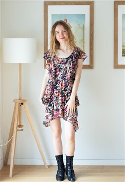 Colorful floral frill dress
