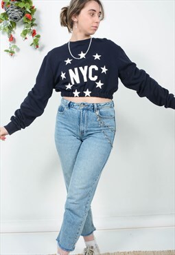 Vintage 90s Cropped NYC Graphic Jumper Blue
