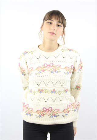 VINTAGE PRETTY CREAM PATTERNED JUMPER