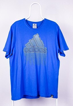 Vintage Adidas T-Shirt Spell Out Logo Blue XL