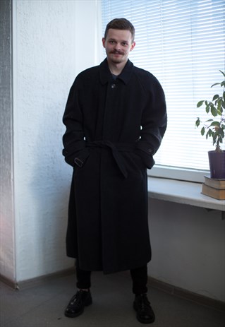 VINTAGE 90'S DARK GREY BELTED WOOL COAT