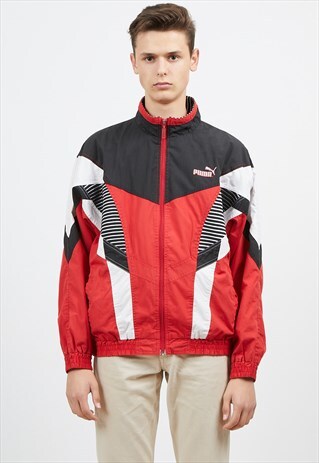 VINTAGE RED BLACK PUMA ZIP TRACK JACKET