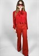 80'S VINTAGE LADIES RED PUSSY BOW LONG SLEEVE BLOUSE