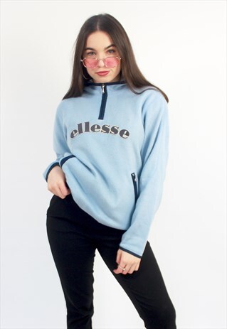 90'S RETRO BLUE SPELL-OUT HOODED PULLOVER FLEECE